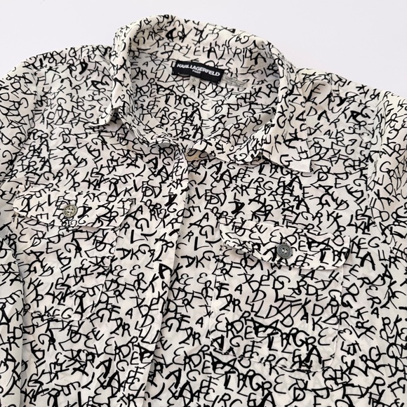 Woman’s Karl Lagerfeld Paris Blouse Size Small
White With Black Lettering - Picture 2 of 8